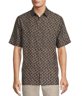 Caribbean Mini Palm Print Short Sleeve Woven Shirt