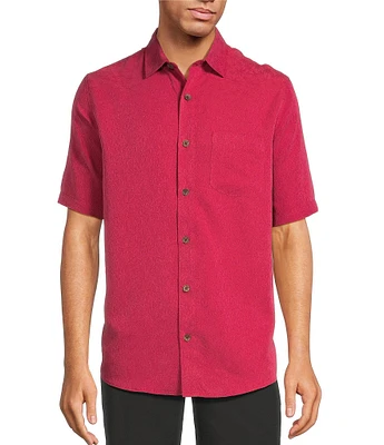 Caribbean Palm Paradise Jacquard Solid Short Sleeve Woven Shirt