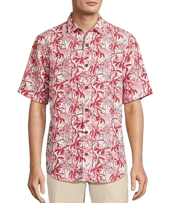 Caribbean Palm Print Short Sleeve Woven Shirt