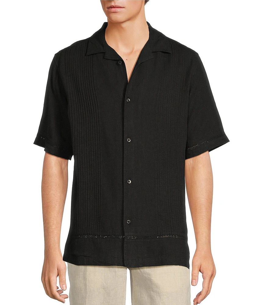 Caribbean Pintuck Linen Short Sleeve Woven Camp Shirt
