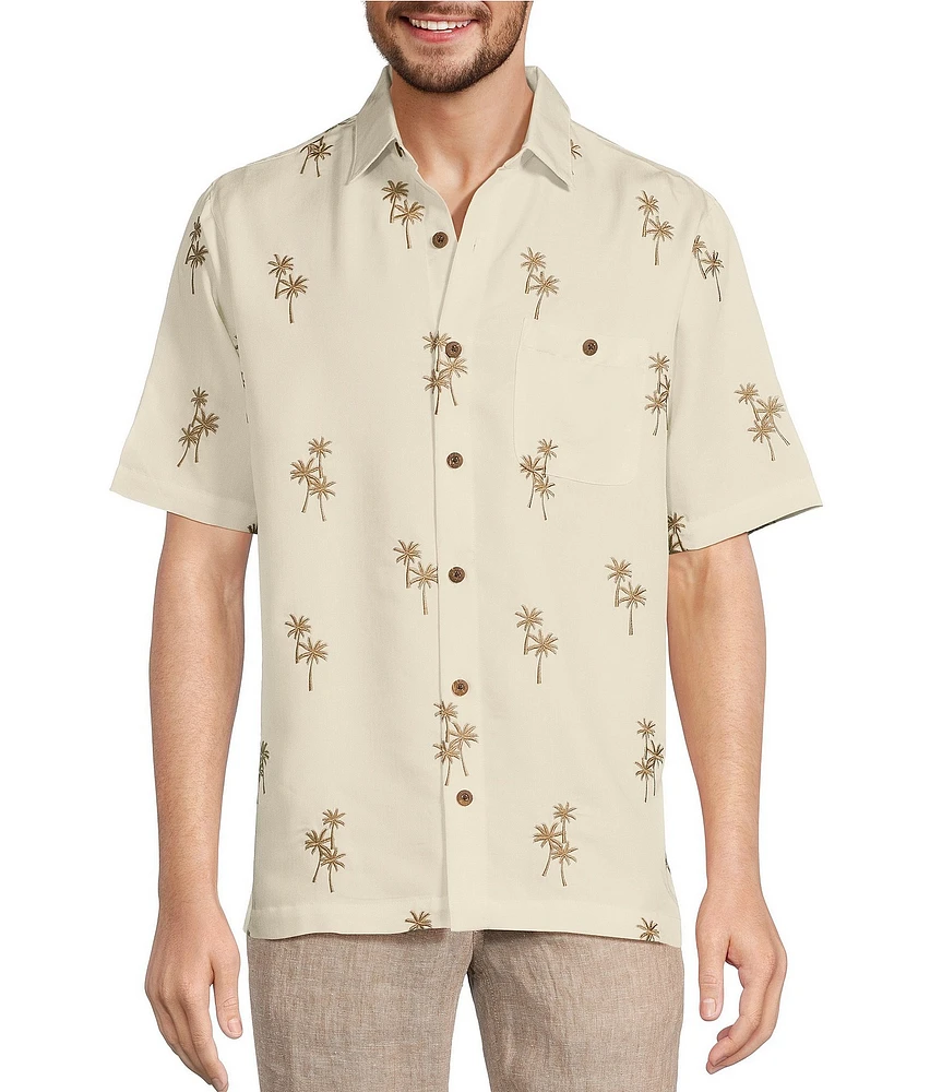 Caribbean Relaxed Fit Palm Valley Short Sleeve Woven Herringbone Shirt