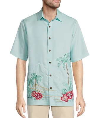 Caribbean Relaxed Fit Scenic Embroidery Short Sleeve Woven Shirt
