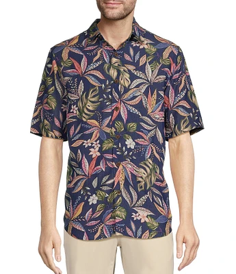 Caribbean Tropical Floral Print Short Sleeve Woven Shirt