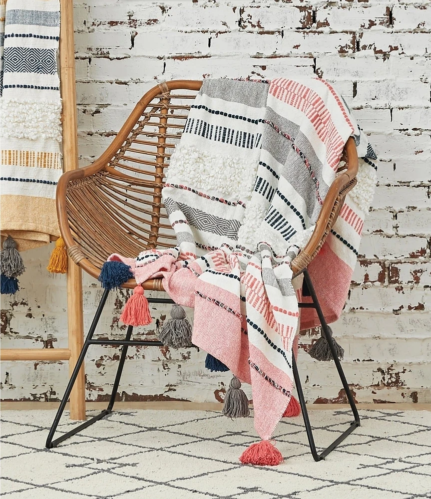 carol & frank Barton Striped Mixed Media Tassel Decorative Throw Blanket