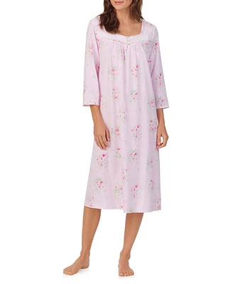 Carole Hochman 3/4 Sleeve Sweetheart Neck Floral Jersey Knit Waltz Nightgown