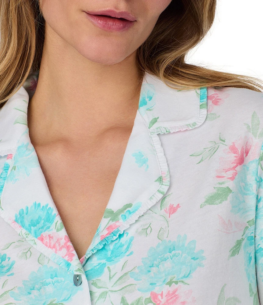 Carole Hochman Ditsy Floral Print Short Sleeve Notch Collar Jersey Knit Capri Pajama Set