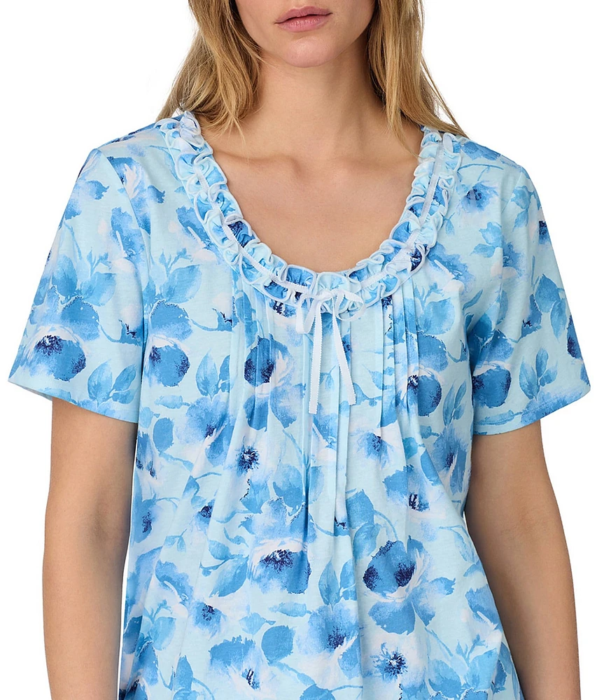 Carole Hochman Floral Print Short Sleeve Round Neck Jersey Knit Cotton Cropped Pajama Set