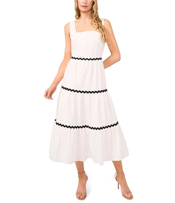 CeCe Square Neckline Sleeveless Scallop Trim Tiered Midi Dress