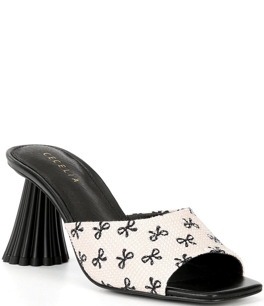 Cecelia New York Cadsbury Crystal Embellished Leather Bow Sculptural Heel Slide Sandals