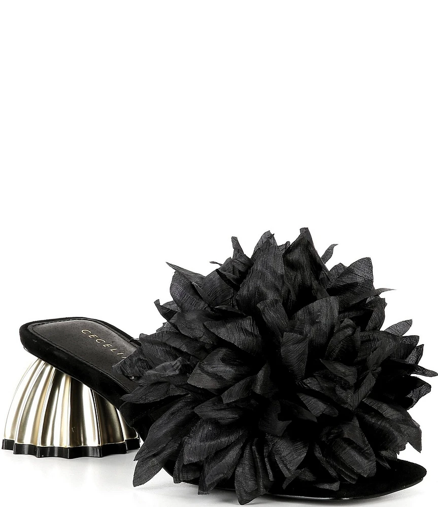 Cecelia New York Dahlia Flower Ornament Banded Slide Sandals