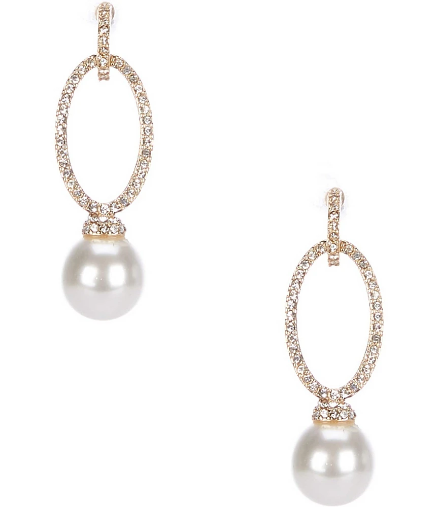 Cezanne Crystal Pave Oval Open Metal Pearl Orbital Drop Earrings