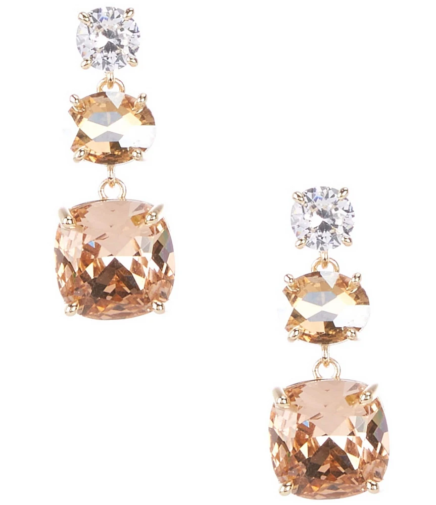 Cezanne CZ Round Multi Peach Stone Drop Earrings