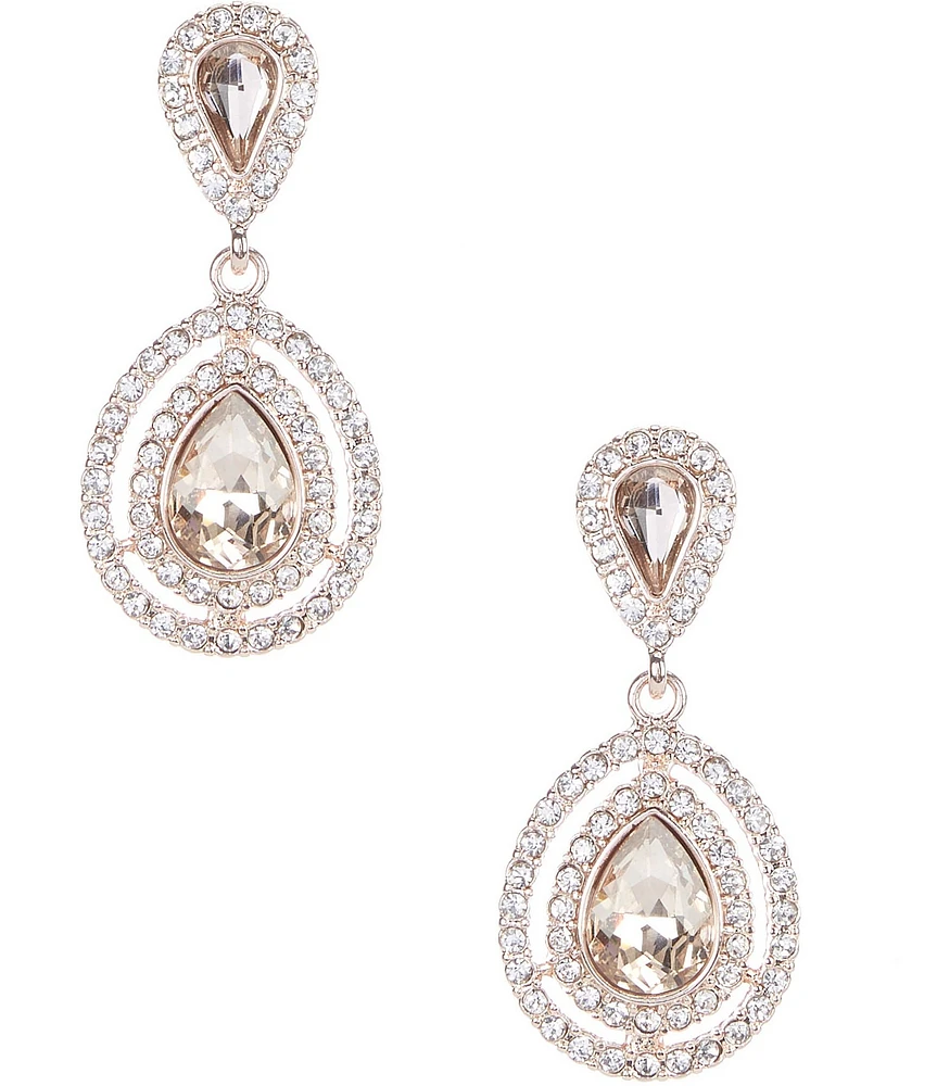 Cezanne Pave Double Crystal Tear Drop Earrings