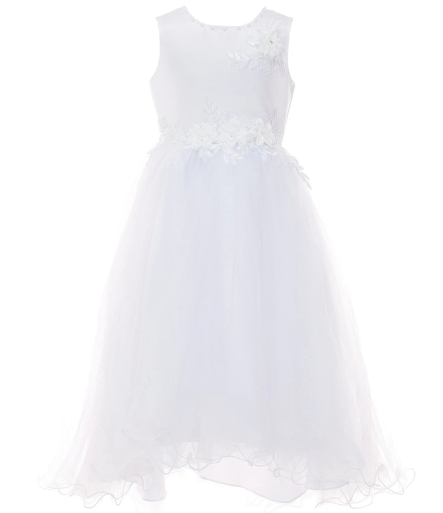 Chantilly Place Big Girls Beaded Floral-Appliqued Bodice/Mesh Shirred Skirted Fit-And-Flare Ballgown