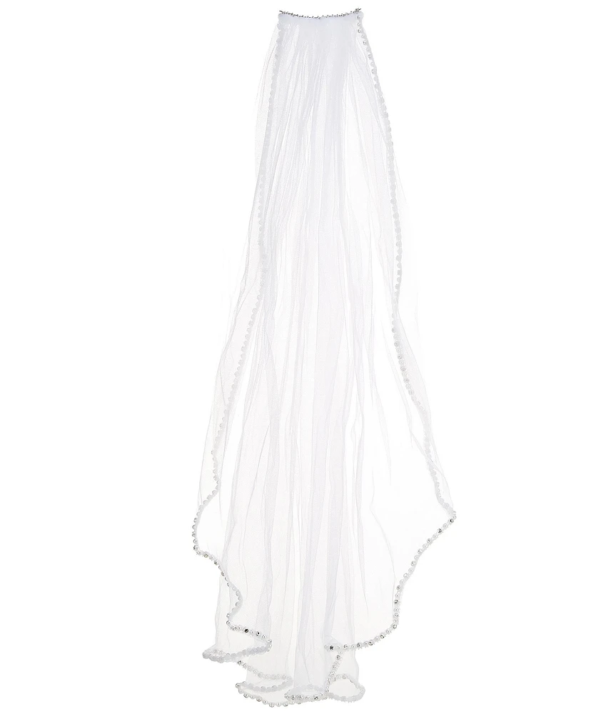 Chantilly Place Big Girls Beaded Trim Mesh Veil