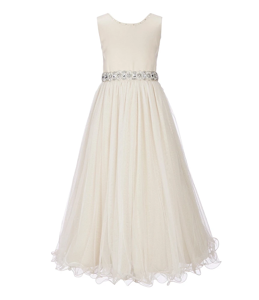 Chantilly Place Big Girls Beaded-Waist Wire-Hem Long Dress