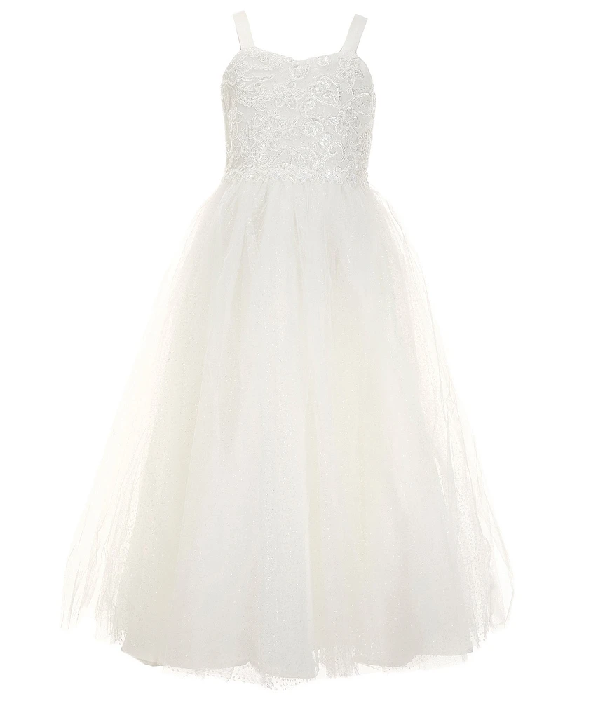 Chantilly Place Big Girls Embroidered Bodice Mesh Glitter Dress