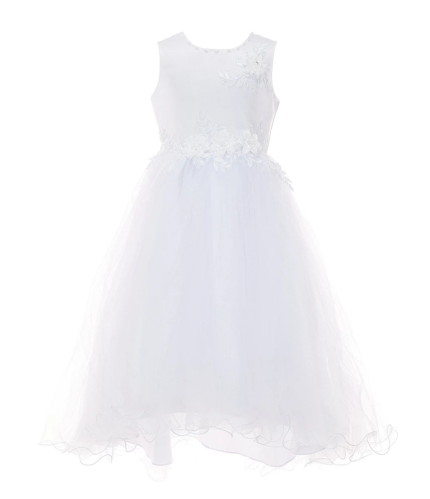 Chantilly Place Little Girls Beaded Floral-Appliqued Bodice/Mesh Shirred Fit-And-Flare Dress