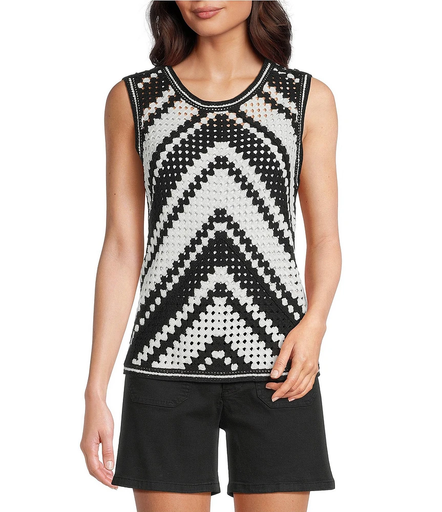 Charlie B. Crochet Knit Chevron Crew Neck Sleeveless Top