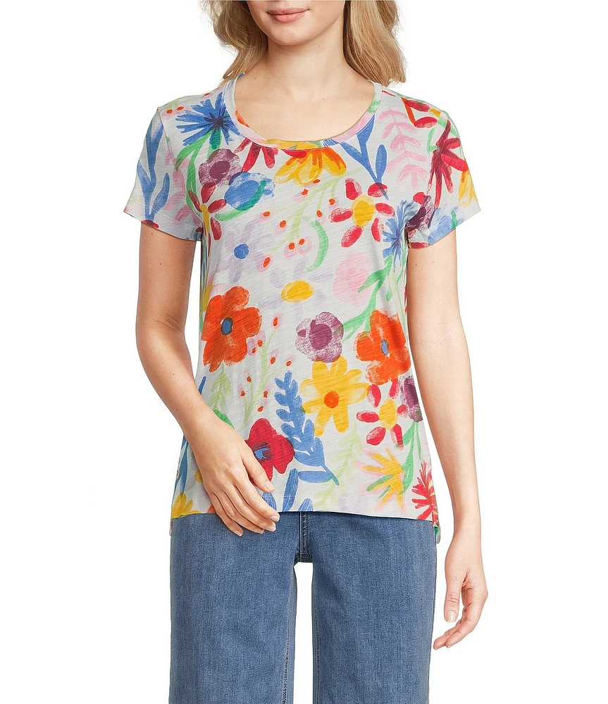 Charlie B. Organic Cotton Knit Floral Print Crew Neck Short Sleeve Tee