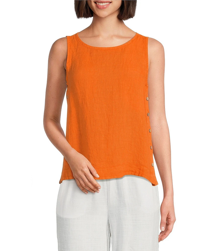 Charlie B. Linen Round Neck Sleeveless Top