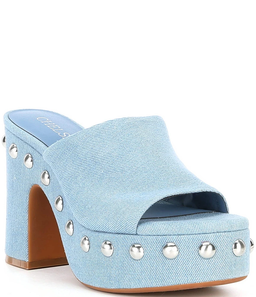 Chelsea & Violet Alliah Denim Studded Platform Slide Sandals