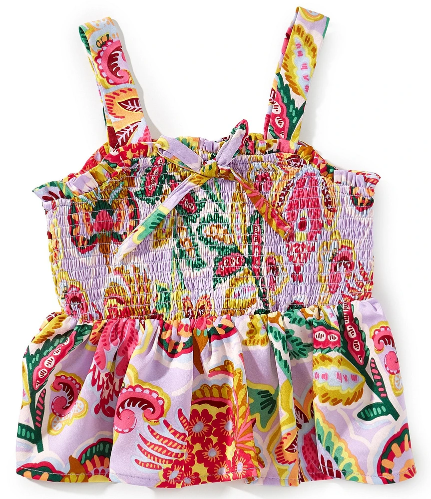 Chelsea & Violet Big Girls Knit Paisley Print Square Neck Sleeveless Smocked Top