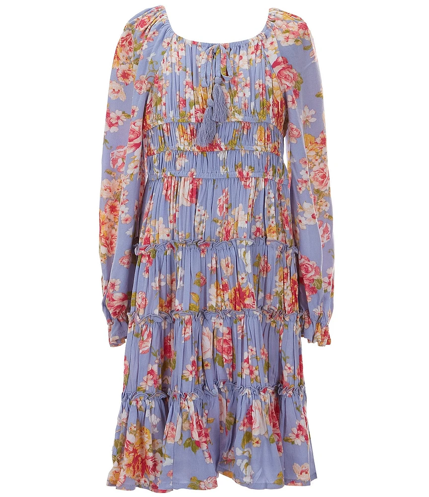 Chelsea & Violet Big Girls Long Flare Sleeves Floral Cupcake Dress
