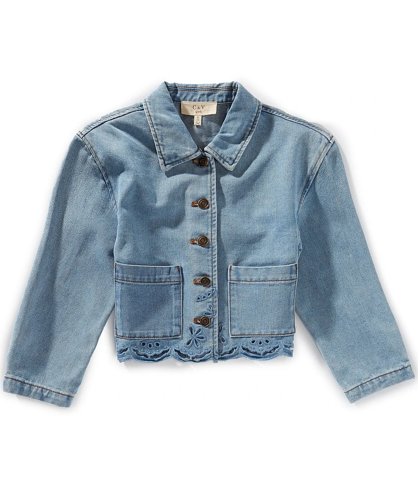 Chelsea & Violet Big Girls Long Sleeve Eyelet Hem Denim Jacket