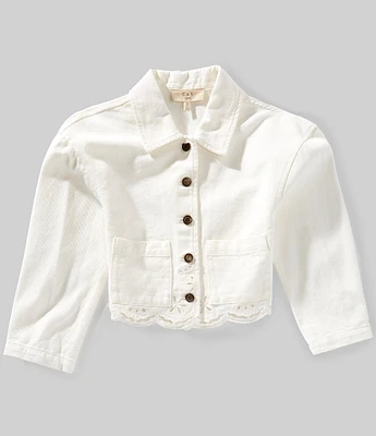Chelsea & Violet Big Girls Long Sleeve Eyelet Hem Button Front Denim Jacket