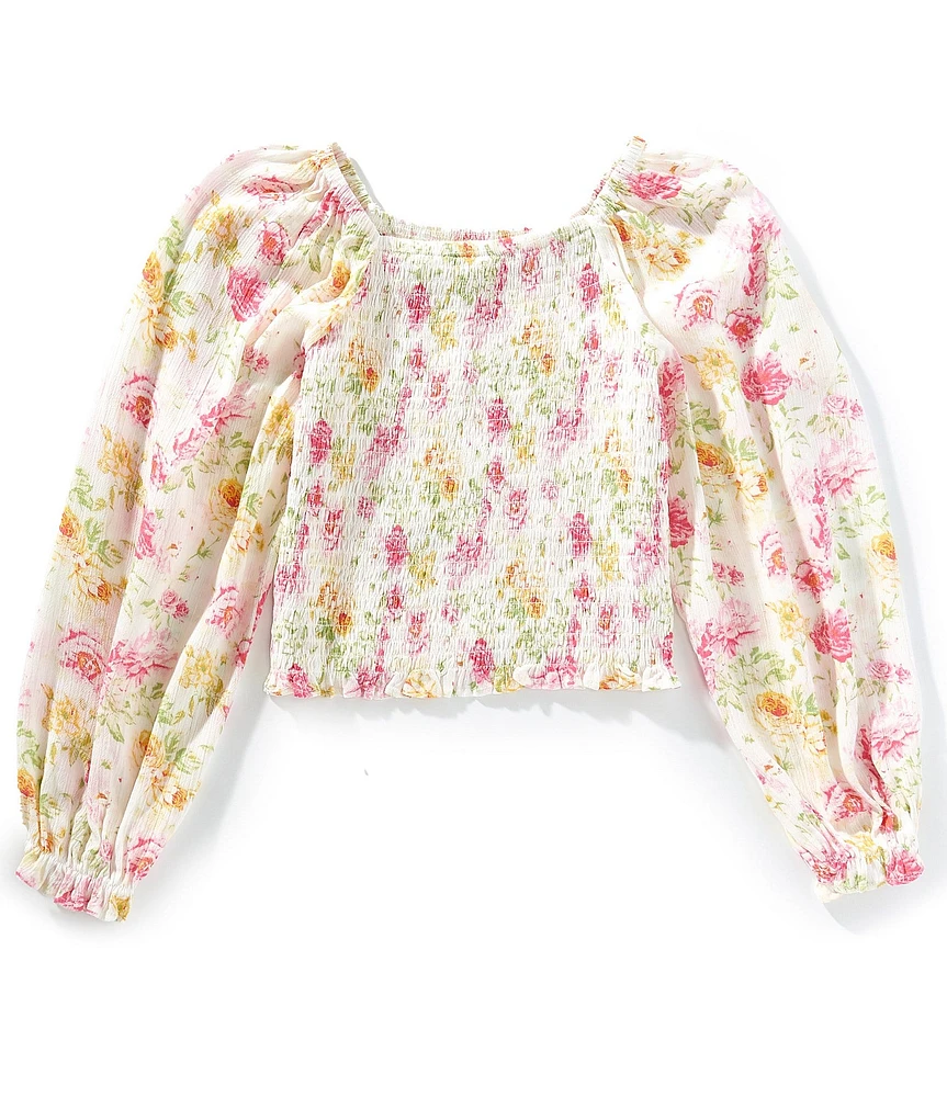 Chelsea & Violet Big Girls Long Sleeve Floral Smocked Top