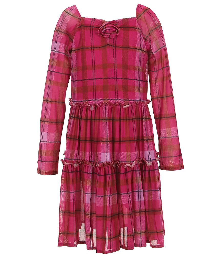 Chelsea & Violet Big Girls Long Sleeve Printed Rosette Mesh Dress