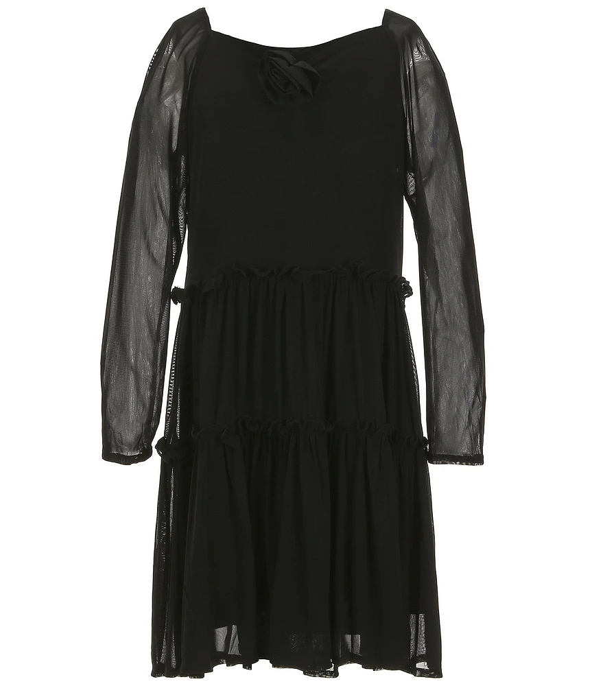 Chelsea & Violet Big Girls Long Sleeve Rosette Mesh Dress