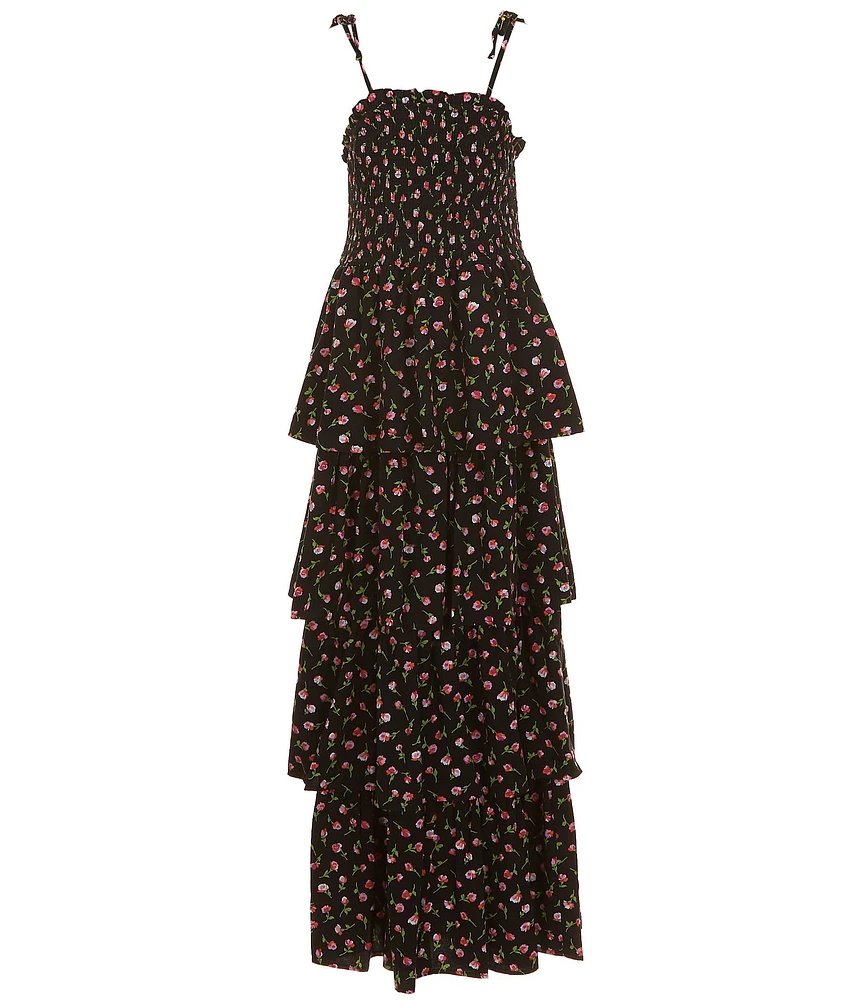 Chelsea & Violet Big Girls Tiered Smocked Bodice Ditsy Floral Print Maxi Dress