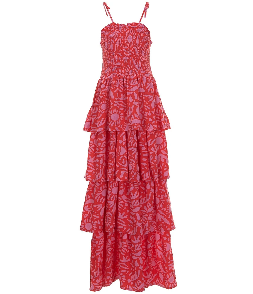 Chelsea & Violet Big Girls Tiered Smocked Bodice Printed Maxi Dress