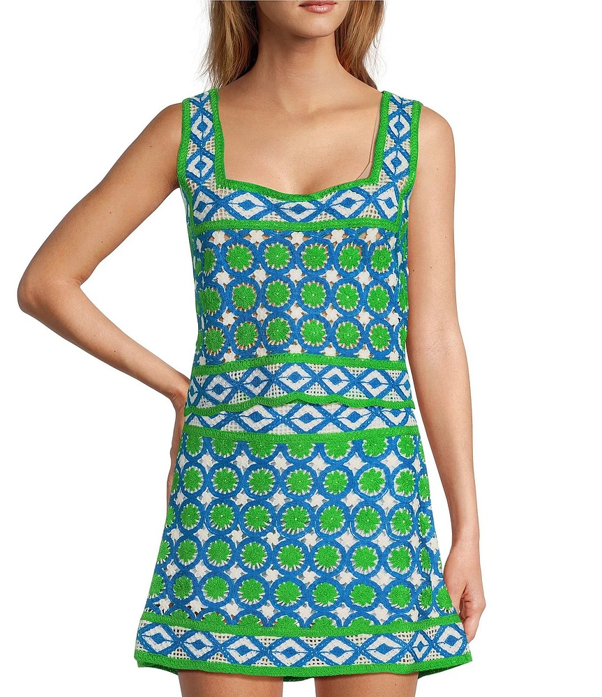 Chelsea & Violet Blossom Square Neckline Sleeveless Crochet Coordinating Top