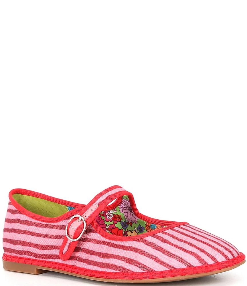 Chelsea & Violet Eda Striped Linen Mary Jane Flats