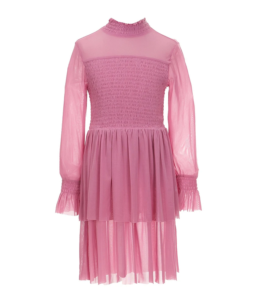 Chelsea & Violet Little Girls Long Sleeve Mock Neck Smocked Dress