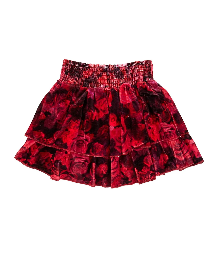 Chelsea & Violet Little Girls Velvet Tiered Floral Print Mini Skirt