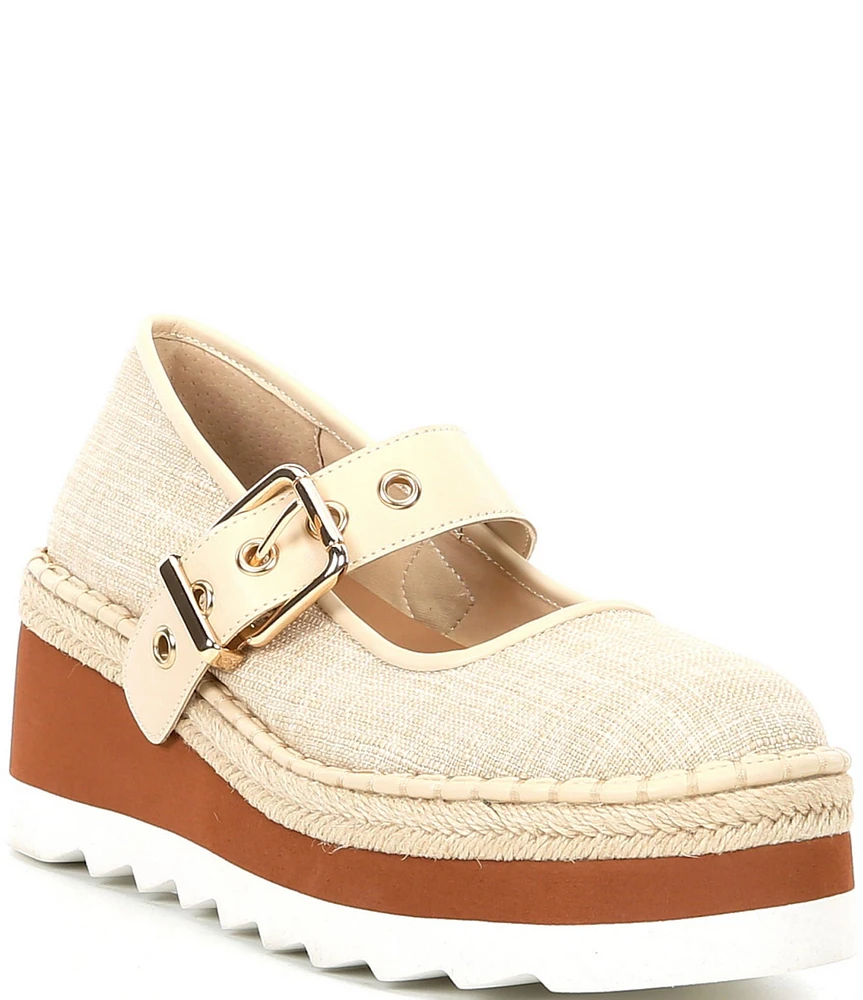 Chelsea & Violet Meridith Linen Mary Jane Platform Wedge Espadrilles