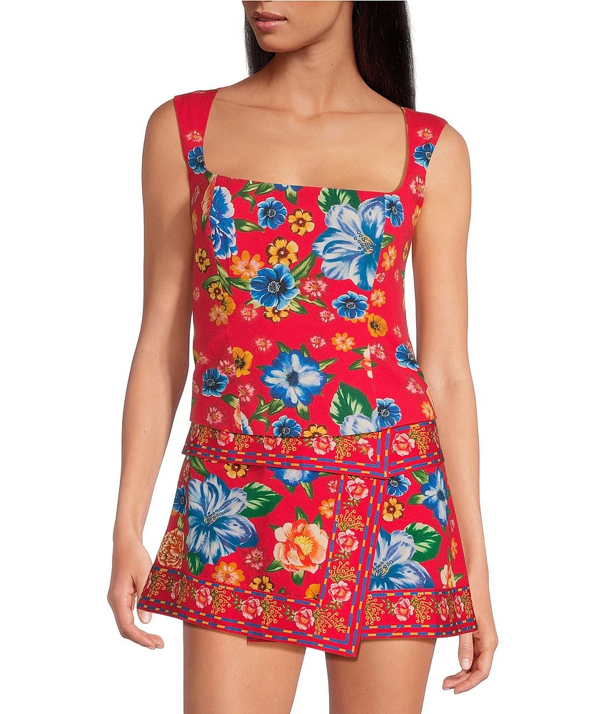 Chelsea & Violet Coordinating Ophelia Square Neckline Floral Sleeveless Blouse