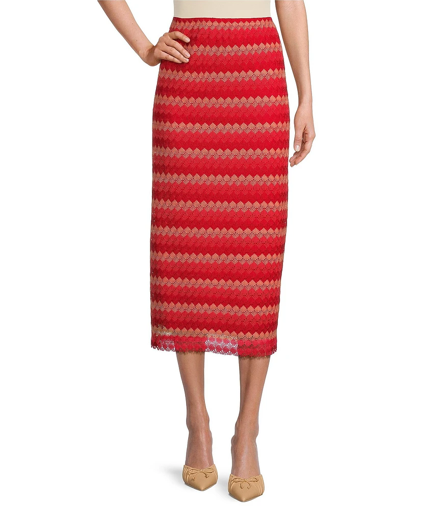 Chelsea & Violet Coordinating Suri Chevron Print Crochet Midi Pencil Skirt