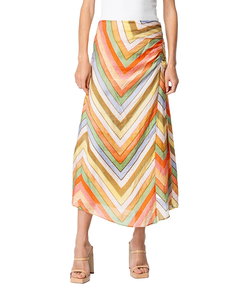 CIEBON Amaya Chevron Stripe Print High Waist Midi Skirt