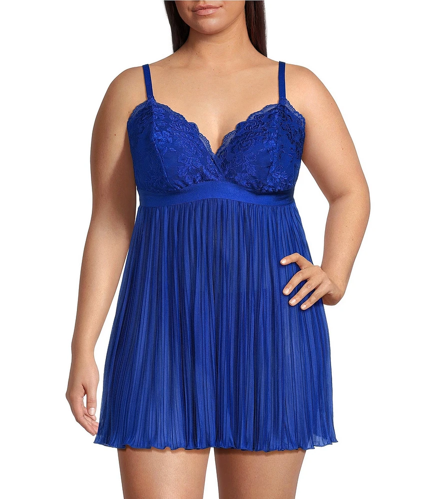 Cinema Etoile Plus Size Soft Cup Pleated Mesh Skirt Babydoll
