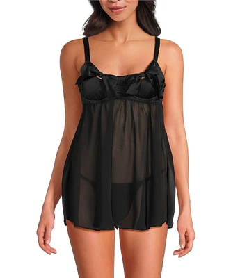 Cinema Etoile Satin Lightly Lined Bow Cup Babydoll