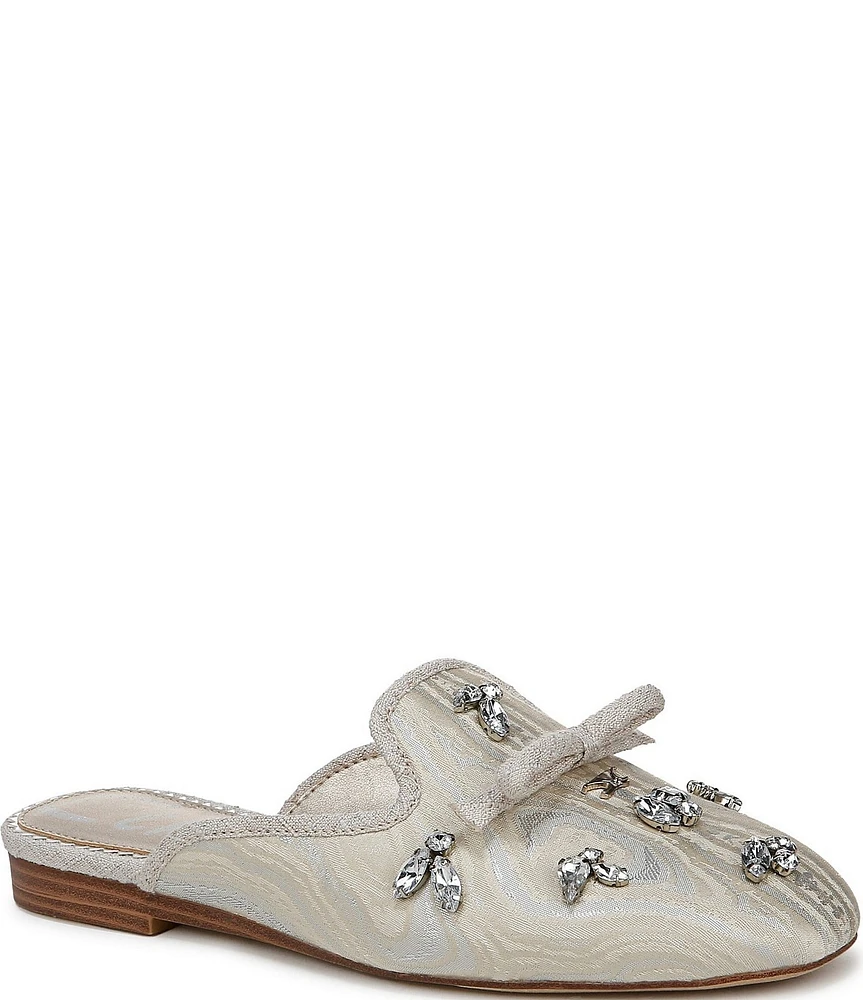 Circus NY by Sam Edelman Trish Satin Jacquard Jewel Ornamented Bow Detail Mules