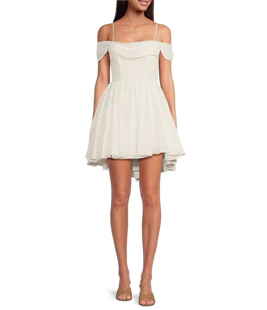 City Vibe Drape Neck Spaghetti Strap Off-The-Shoulder Shirred Dress