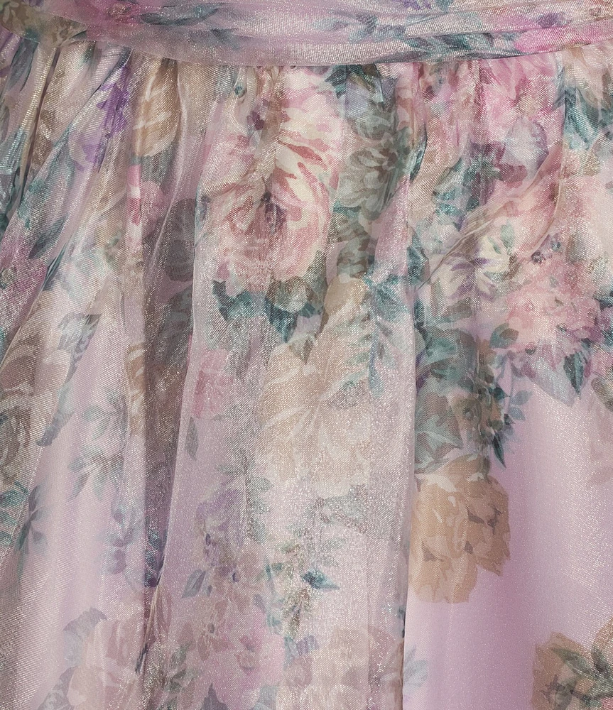 City Vibe Floral Print Square Neck Sleeveless Back Sash Tie Ballgown