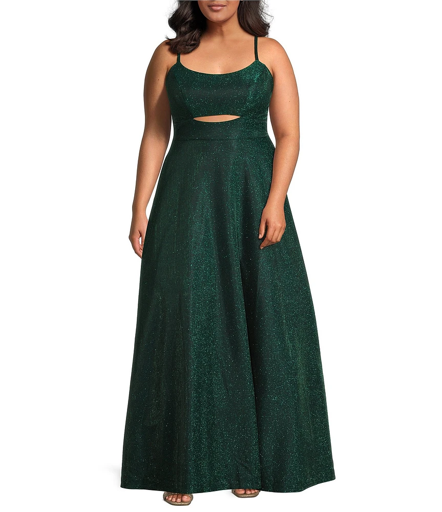 City Vibe Plus Glitter Front Cut-Out Lace Back Ball Gown