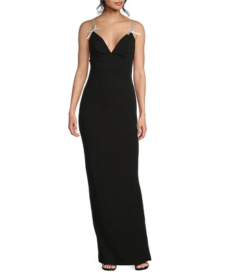 City Vibe Sleeveless Spaghetti Strap Ribbon Bow Slim Long Skirt Dress